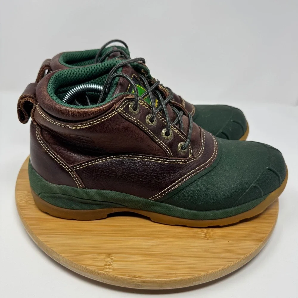 John‎ Deere Mens Leather Duck Boots Green Brown Lace Up Ankle JD3413 Size 10M